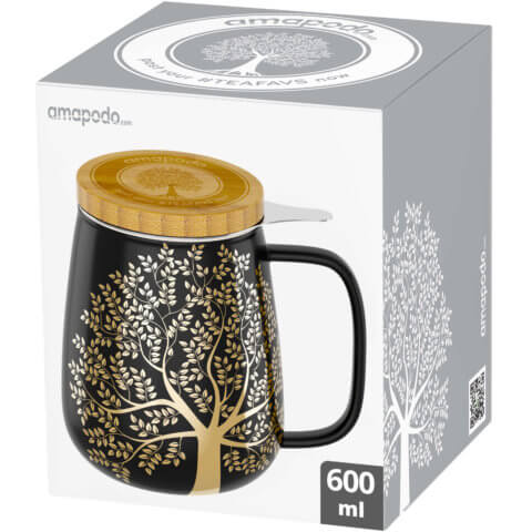 amapodo Teetasse mit Deckel und Sieb 600ml Dunkelgrau Verpackung